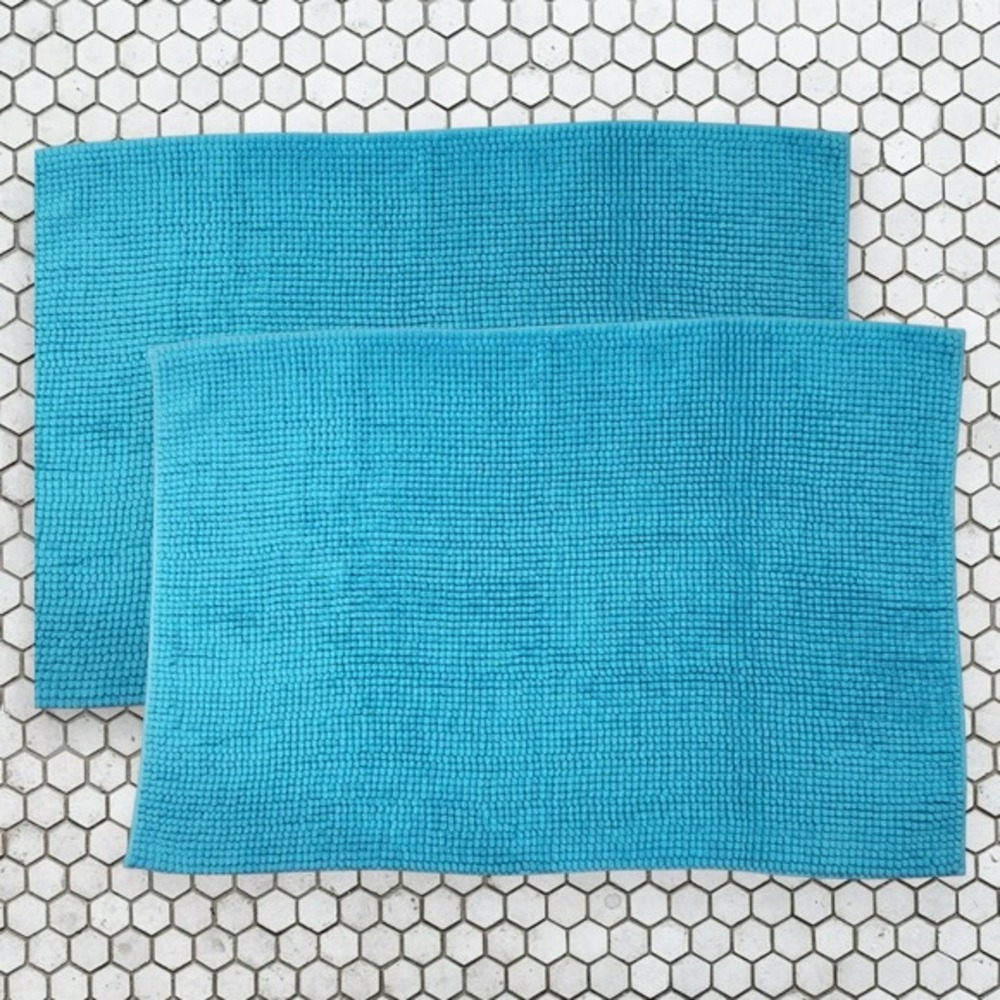 Chenille Bath Mat Rug Set of‎ 2 35x24 Turquoise Texture Spa Soft Plush Absorbent